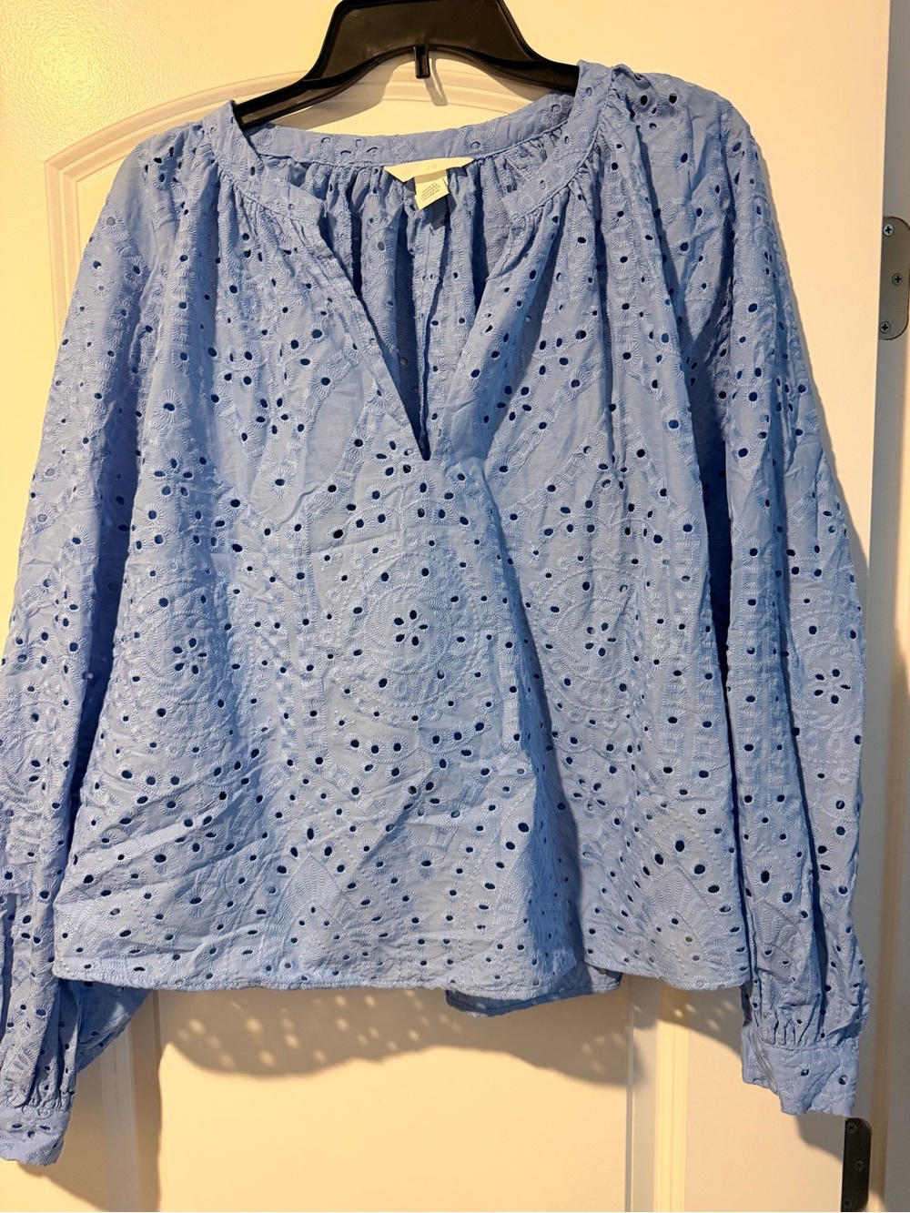 H&M Light Blue Eyelet Peasant Blouse